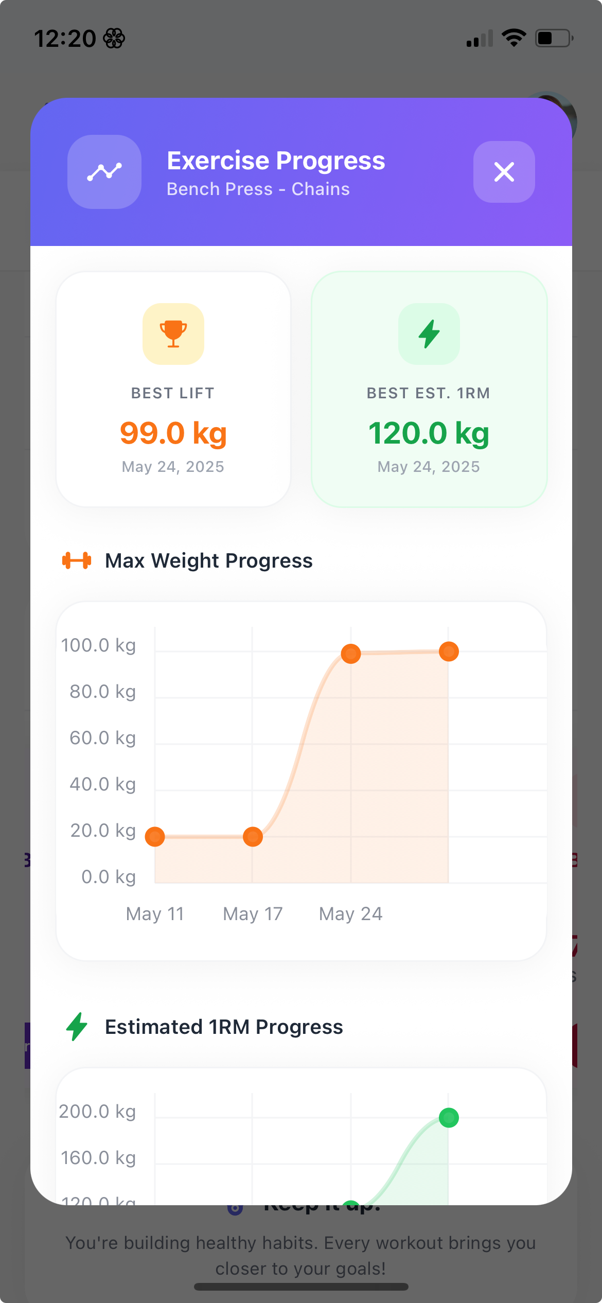 Burnbe Mobile App - Exercise Progress Analytics
